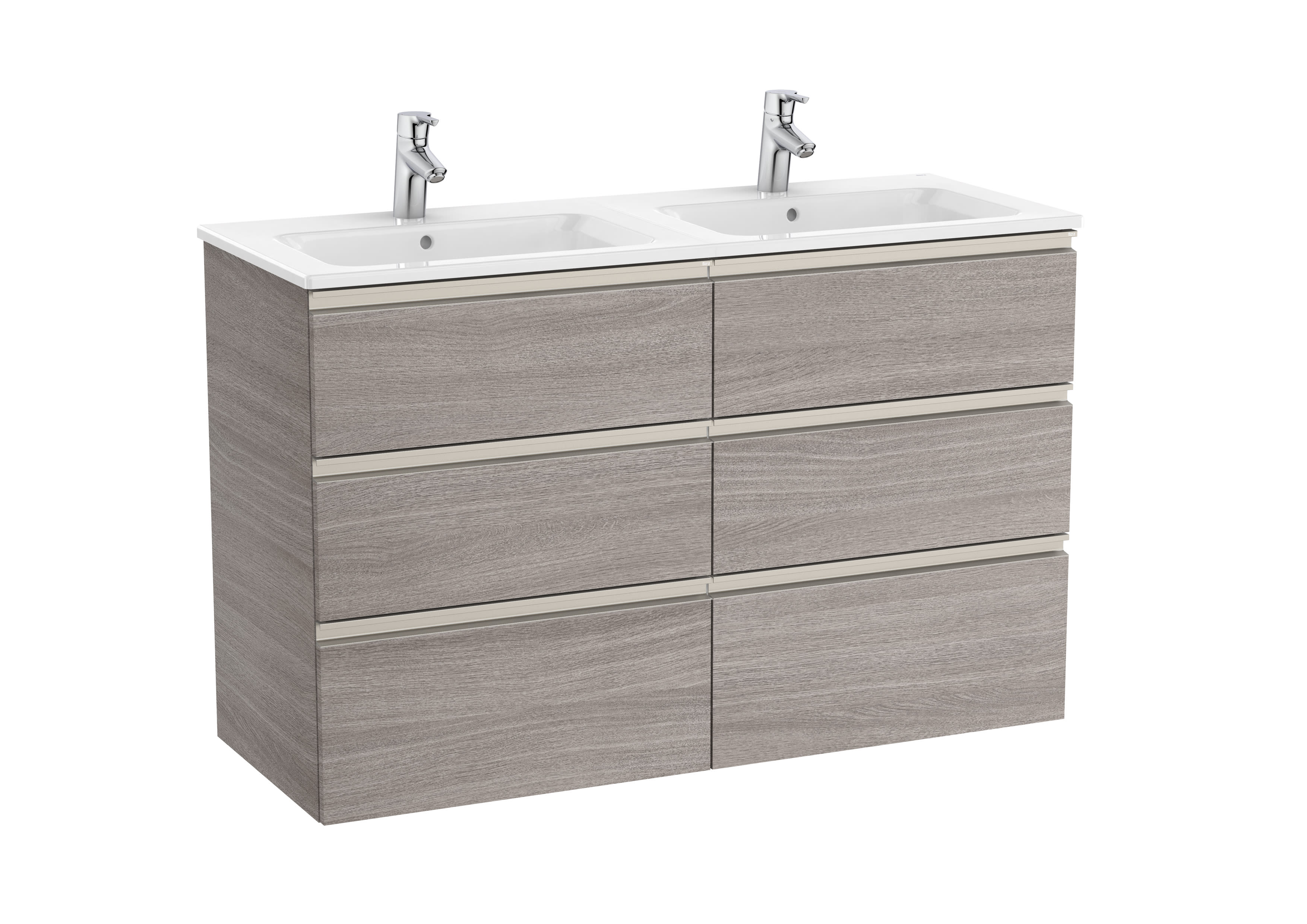 Unik (base unit with six drawers and double bowl basin) - City oak