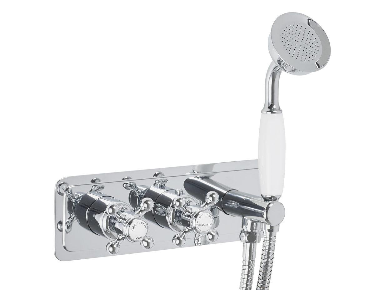 Grosvenor Cross Thermostatic Concealed 2 Outlet Valve + Handset 76868