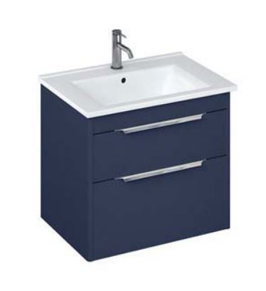 Shoreditch 650mm Wall Hung Double Drawer Unit with Note Square Basin-Matt blue