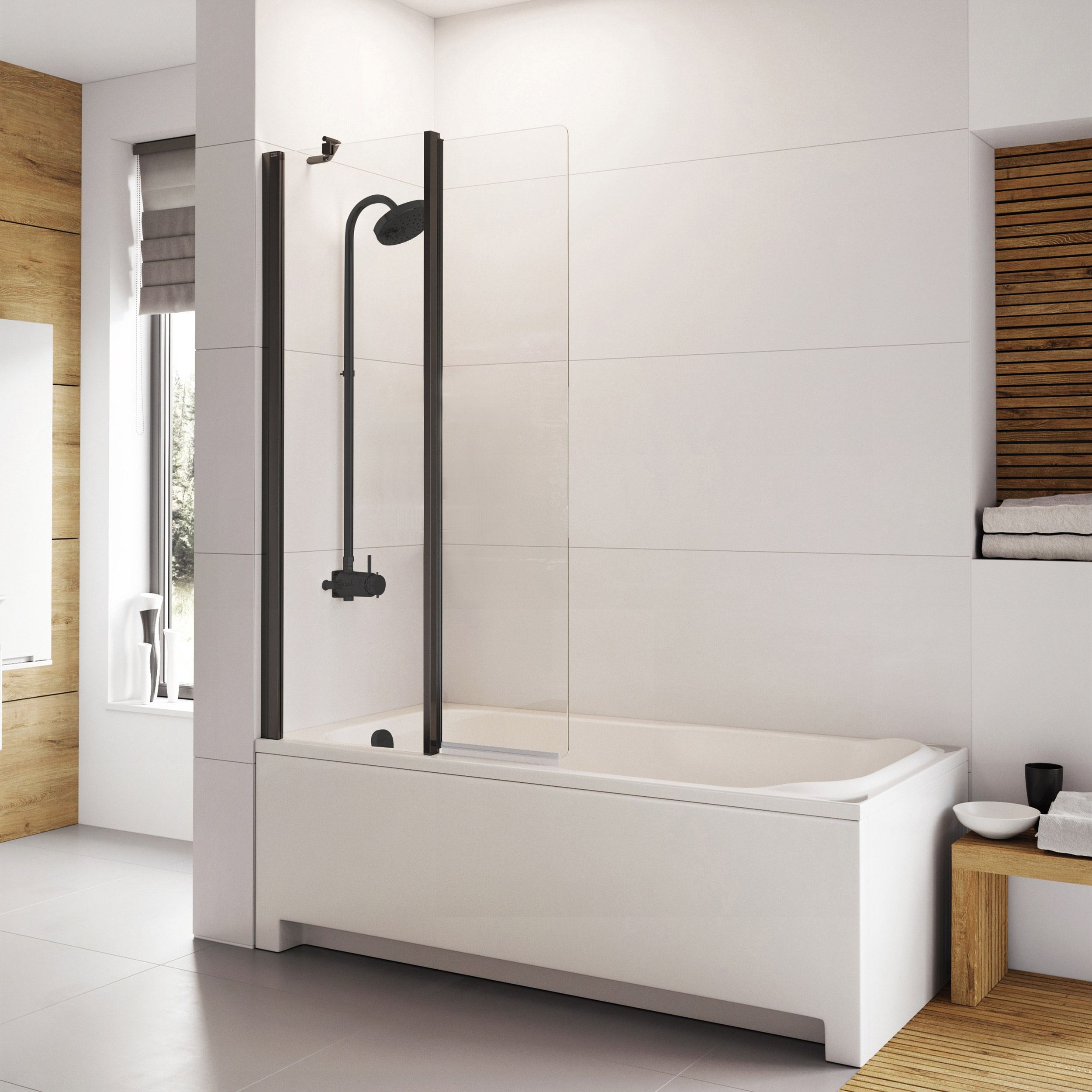Haven6 Inward Folding Bath Screen 1500 x 910mm - Matt Black