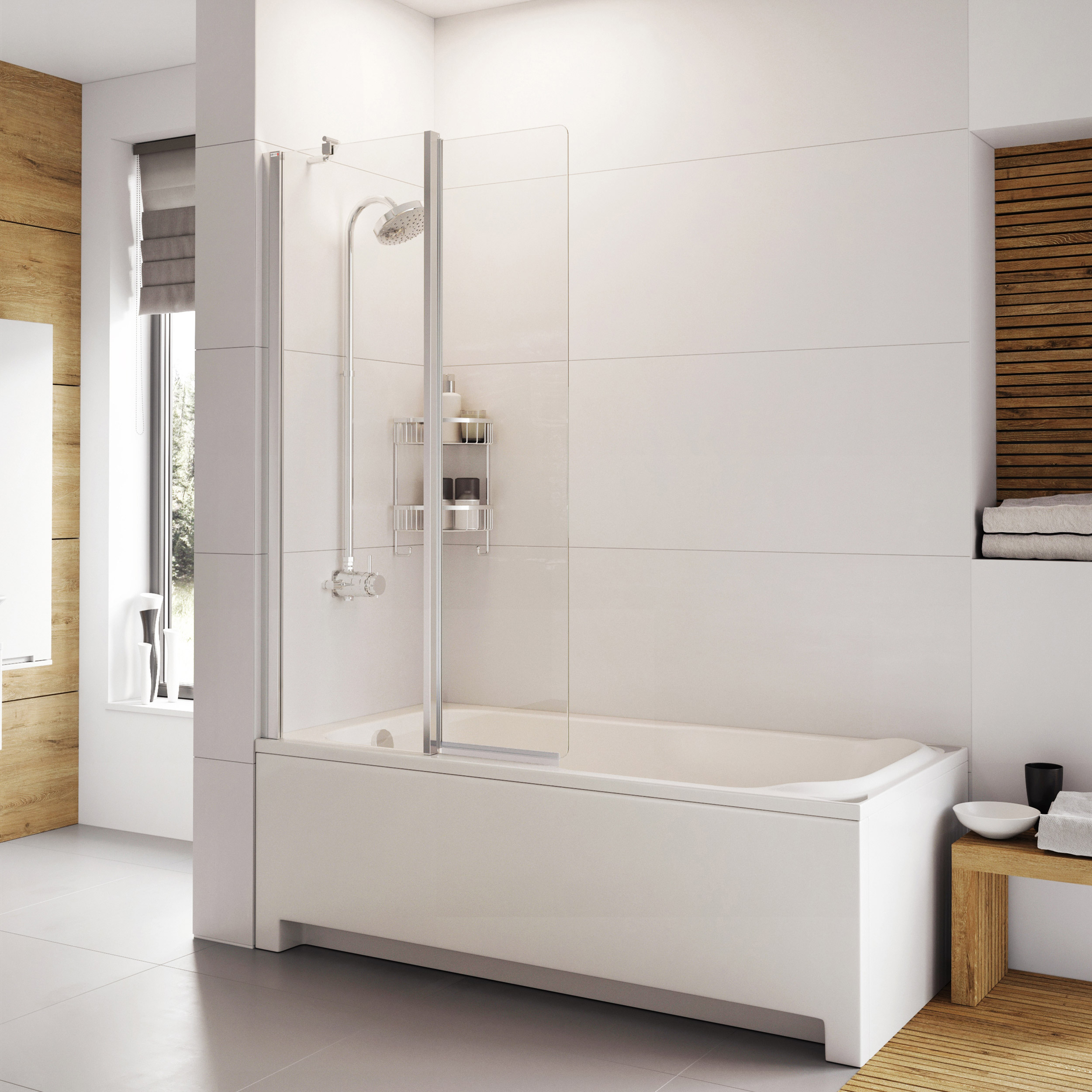 Haven6 Inward Folding Bath Screen 1500 x 910mm - Polished Chrome