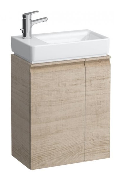 Vanity unit, 1 door, left hinged, shelf right, open-sided, matches washbasin 815955 - BRIGHT OAK