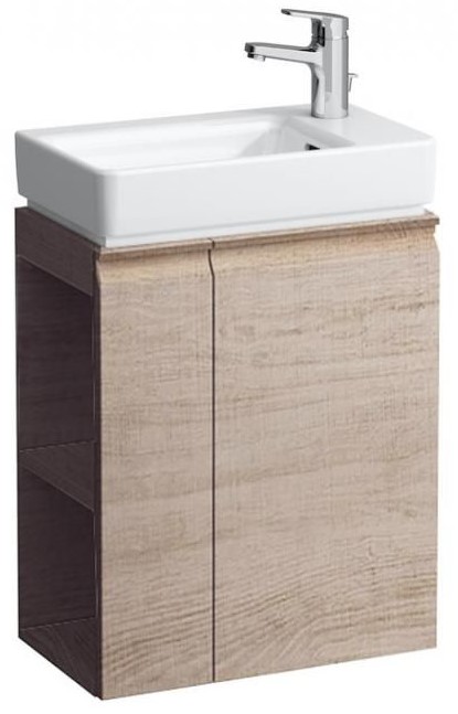 Vanity unit, 1 door, right hinged, shelf left, open-sided, matches washbasin 815954 - BRIGHT OAK