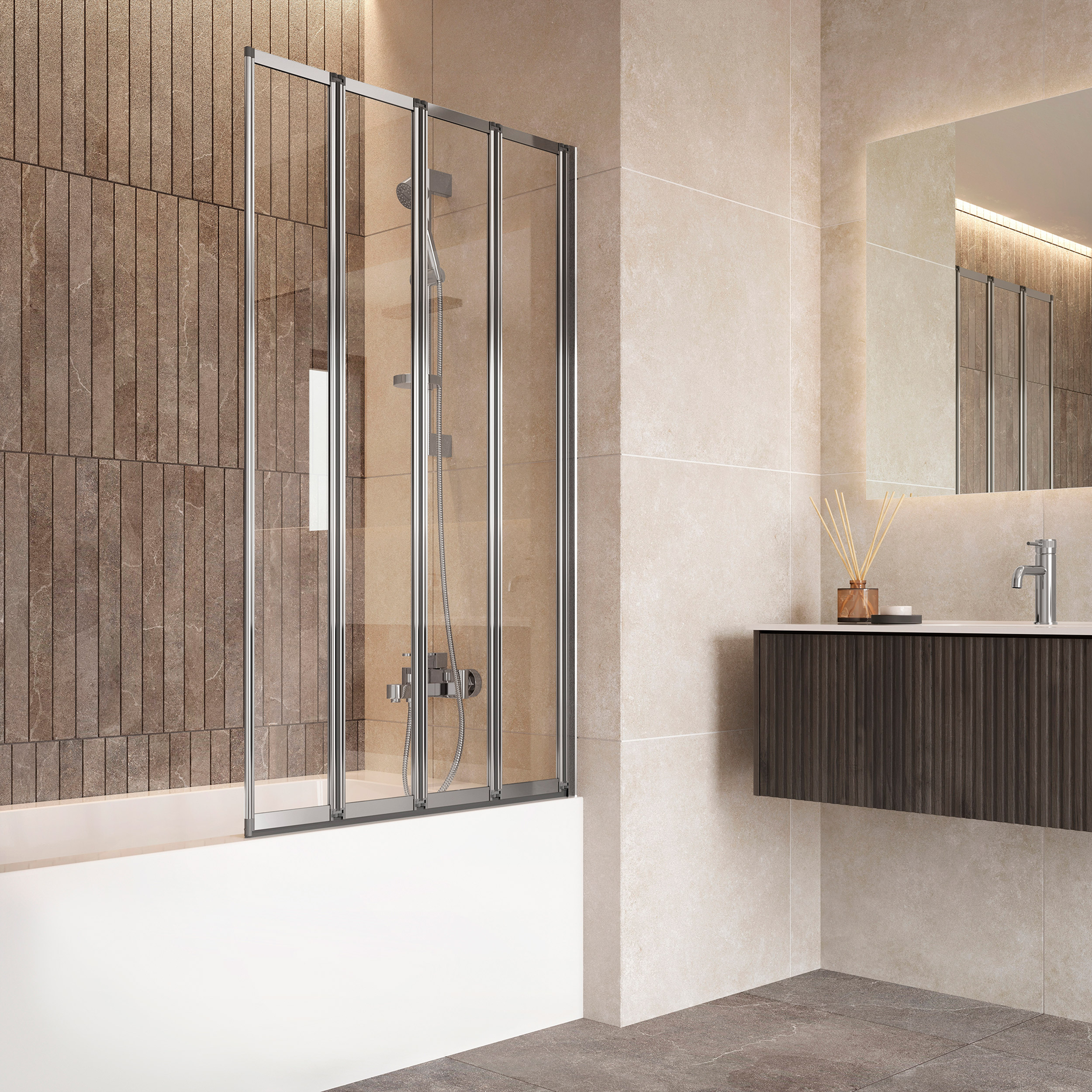 Haven6 4 Panel Folding Bath Screen 1400 x 847mm