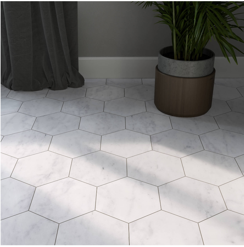 Carrara White Hexagon Polished One Side 150 mm- Price per m2