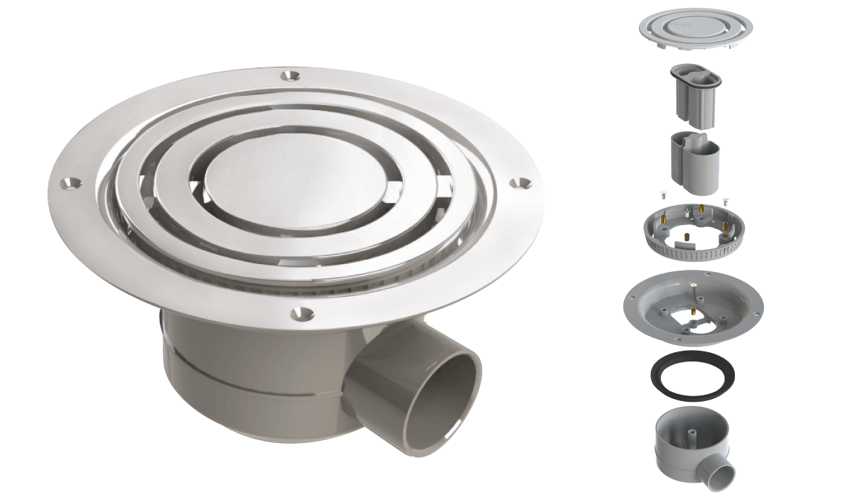Impey Vinyl Floor Gully - Horizontal Outlet - Chrome Cover