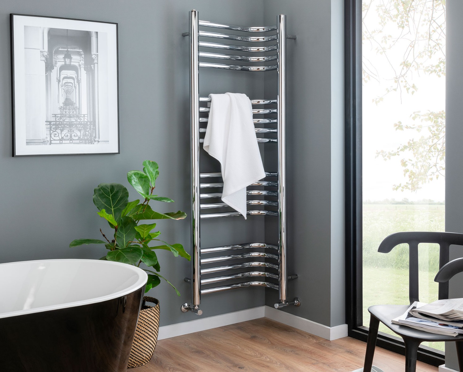 Contemporary Inttra MS Towel Rail Dual Energy Only - Chrome 1240x556