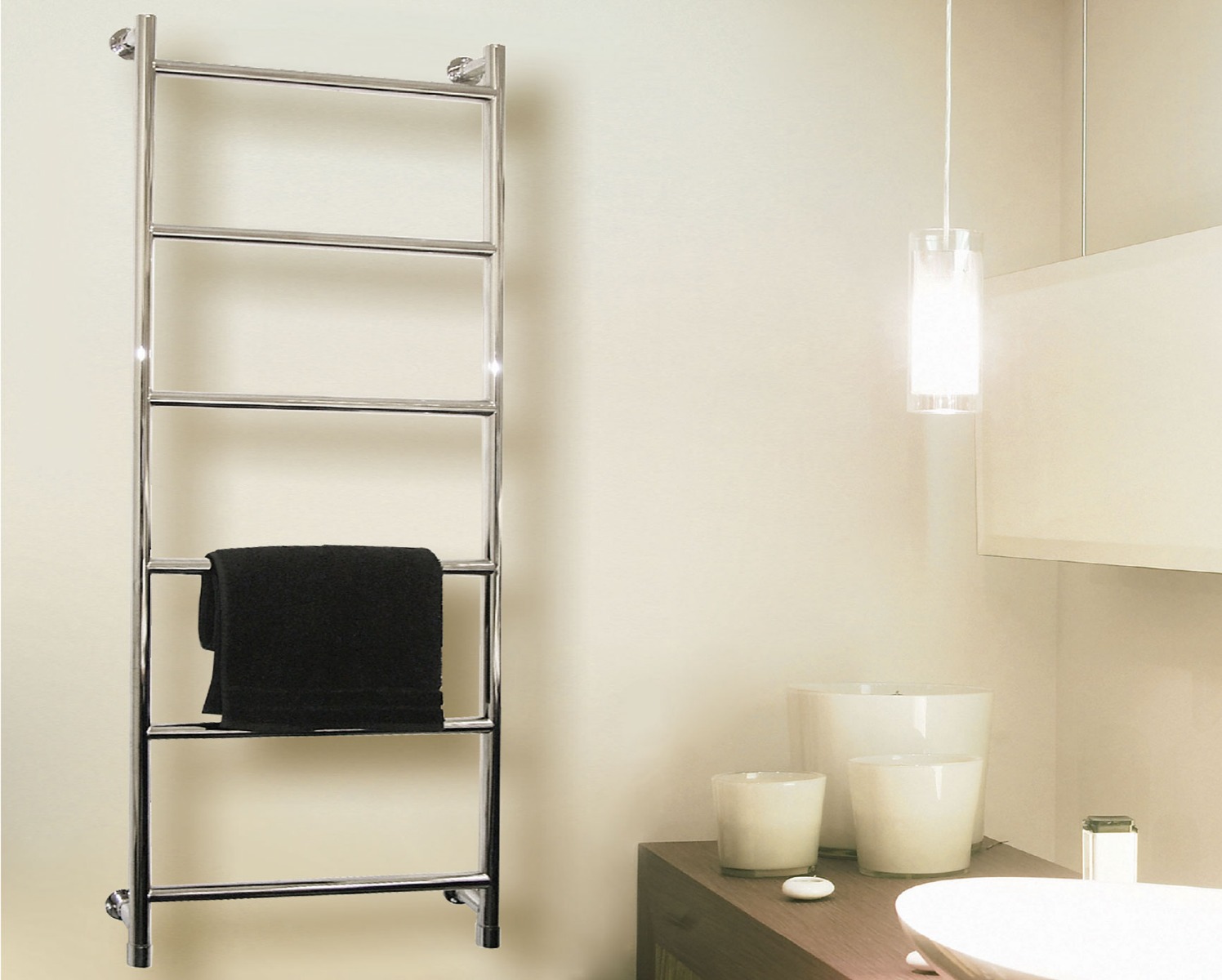 Contemporary Vivid Integral valve Towel Rail Heating-Chrome 1400x500
