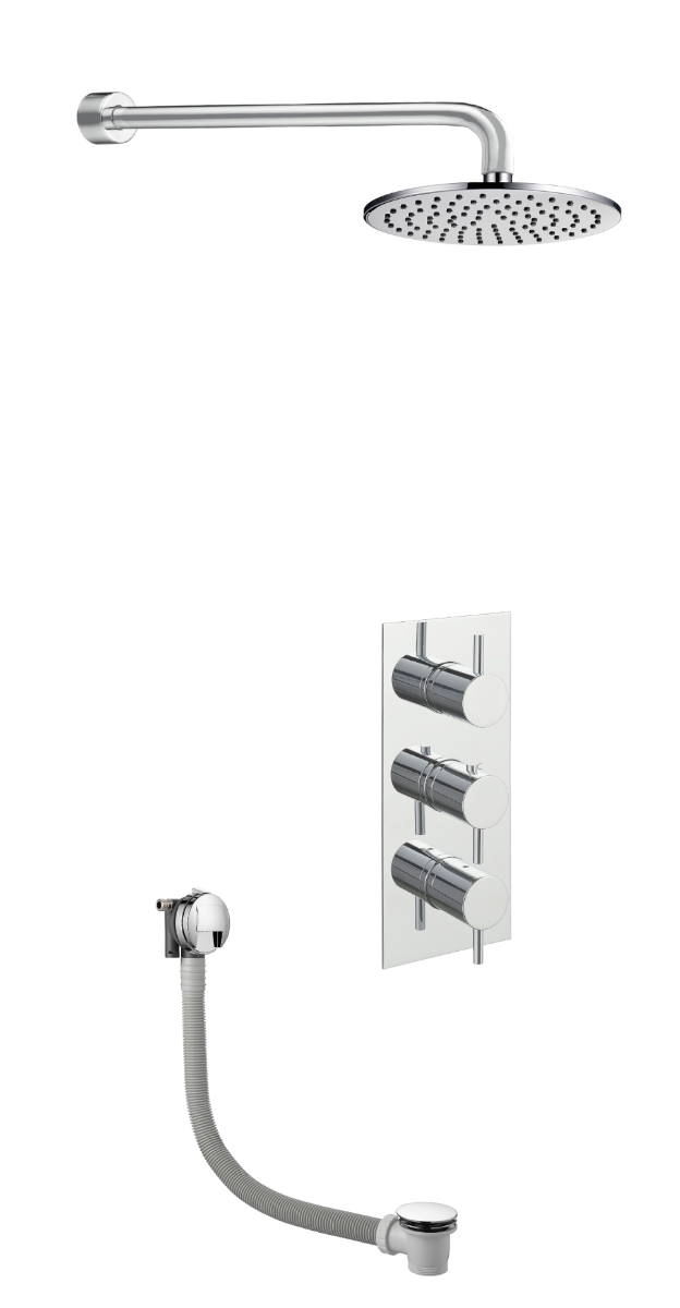 Round Thermostat with Extractable Hand Shower and Bath Filler