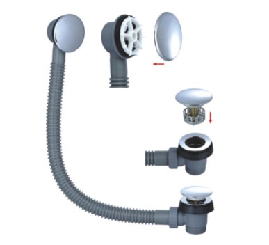 Easy Clean Bath Push Button Waste and Overflow - Chrome