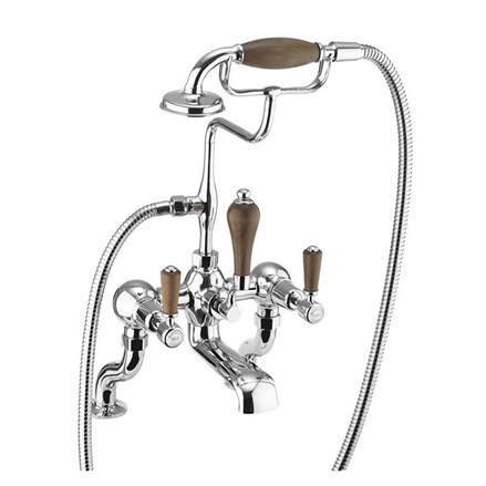 Kensington Bath Shower Mixer Deck Mounted KE15-Quarter turn with Walnut accent