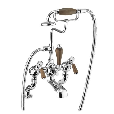 Kensington Angled Bath Shower Mixer Deck Mounted KE19-Quarter turn with Walnut accent