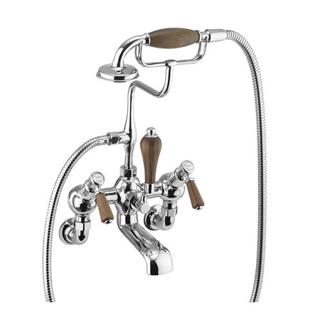 Kensington Angled Bath Shower Mixer Wall Mounted KE21-Quarter turn with Walnut accent