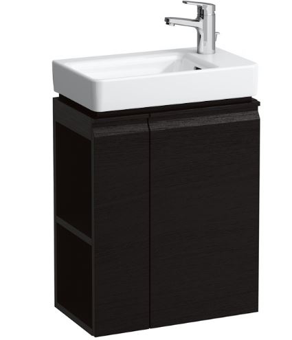 Vanity unit, 1 door, right hinged, shelf left, open-sided, matches washbasin 815954 - WENGE