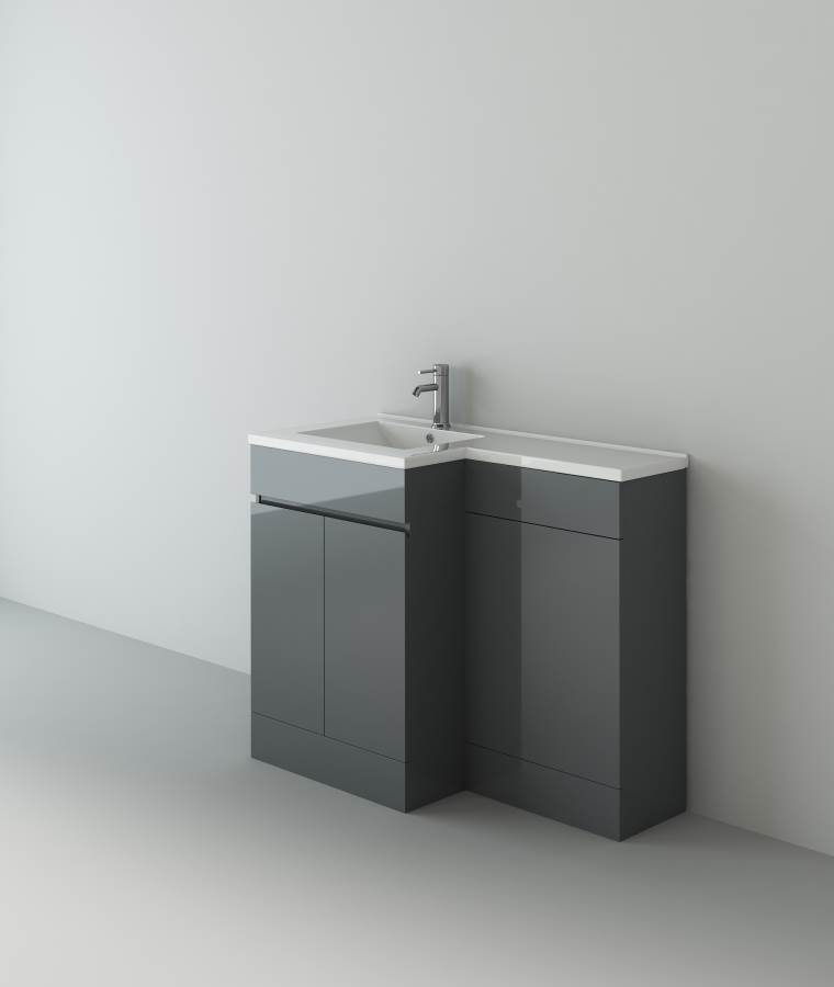 Neptune 1100 Anthracite Grey L Shape Furniture Set (600 Unit,500 WC, basin Left Hand)