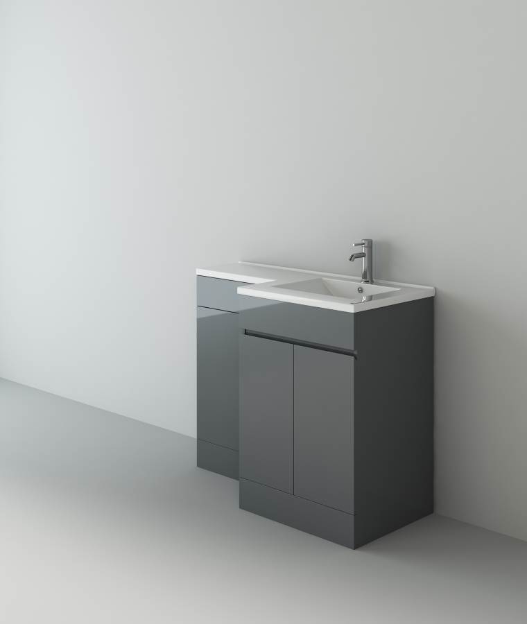 Neptune 1100 Anthracite Grey L Shape Furniture Set (600 Unit,500 WC, basin Right Hand)