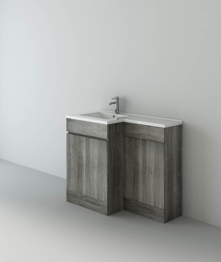 Neptune 1100 Avola Grey L Shape Furniture Set (600 Unit,500 WC, basin Left Hand)