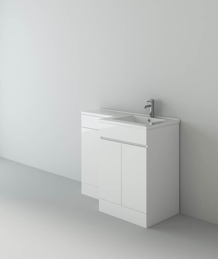 Neptune 1100 White L Shape Furniture Set (600 Unit,500 WC, basin Right Hand)