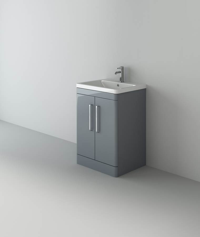 Orion 600 Light Grey Floor Standing 2 door unit and basin