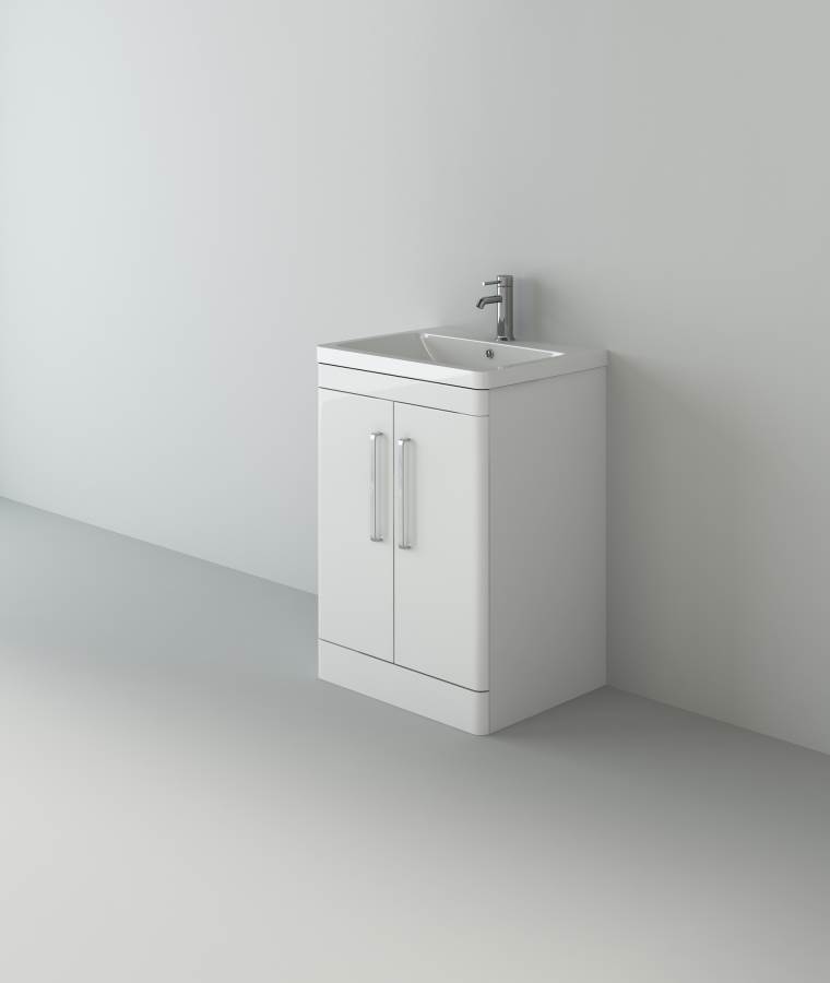 Orion 600 White Floor Standing 2 door unit and basin