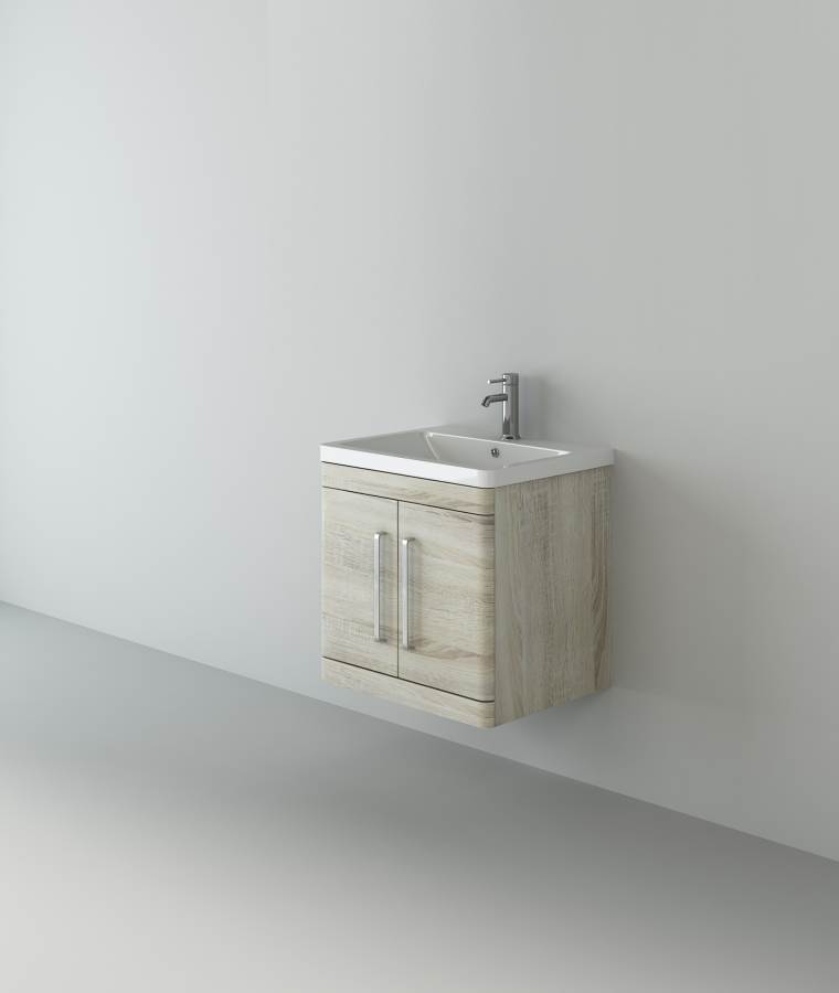 Orion 600 Oak wall hung 2 door unit and basin