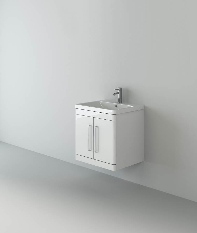 Orion 600 White wall hung 2 door unit and basin