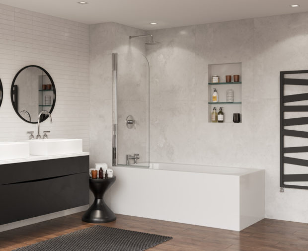 Bath Screen Compact Curved 550 X 1400mm Chrome