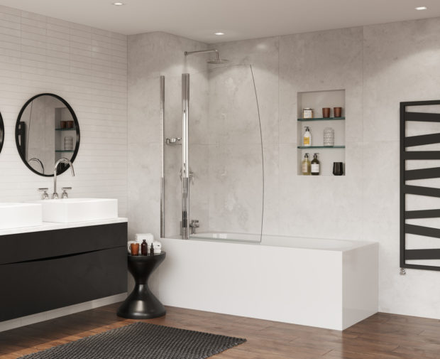 Bath Screen Sail with Panel 1050 X 1400mm Chrome