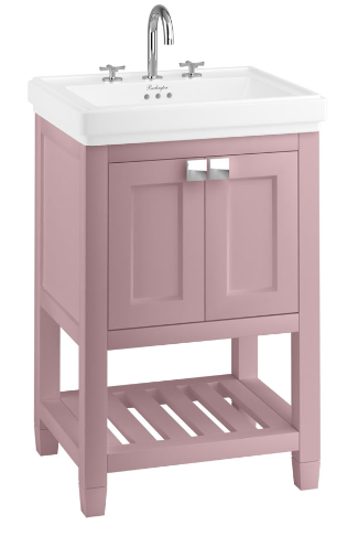 Riviera 580mm Vanity Unit with Riviera 580mm Square Basin in pink with 3 tap holes