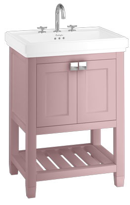 Riviera 650mm Vanity Unit with Riviera 650mm Square Basin in Pink with 2 tap holes