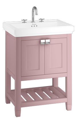 Riviera 650mm Vanity Unit with Riviera 650mm Square Basin in Pink with 3 tap holes
