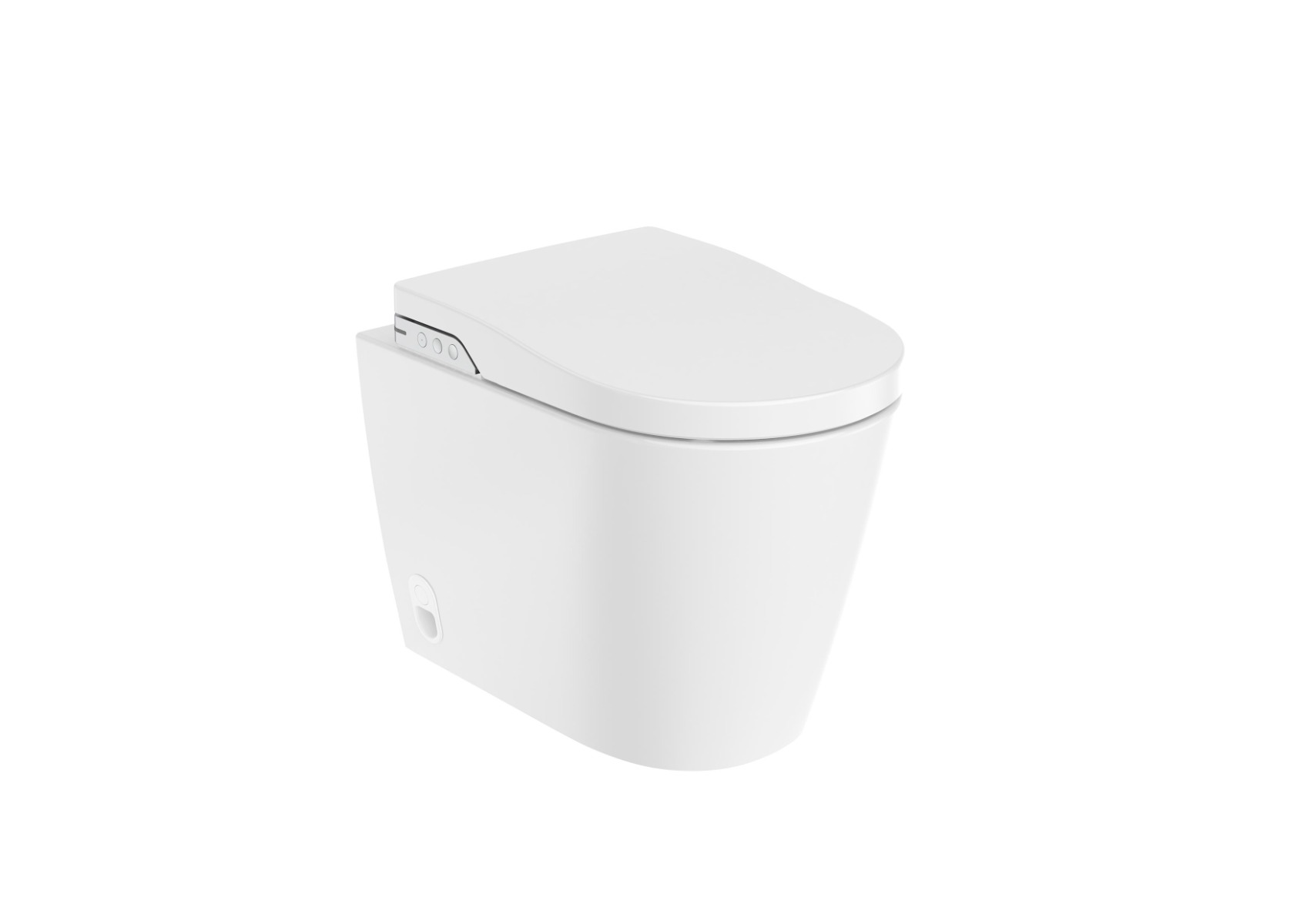 Rimless Back to wall vitreous china smart toilet with dual outlet.