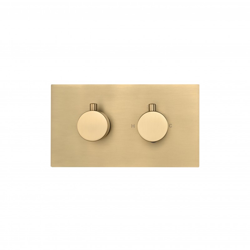 Round twin handle thermostatic shower valve (Horizontal) 1-outlet Brush Gold (RTV1-H-BG)
