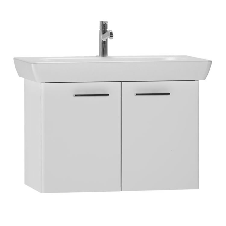 Vitra S20 Wall Hung Washbasin Unit + Basin; 2 Door; 850mm Wide; Gloss White