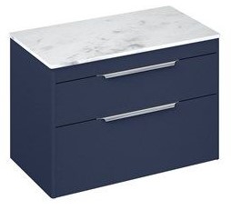 Shoreditch 850mm Wall Hung Double Drawer Unit with Carrara White Worktop-Matt Blue