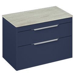 Shoreditch 850mm Wall Hung Double Drawer Unit with Concrete Haze Worktop-Matt Blue