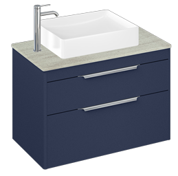 Shoreditch 850mm Wall Hung Double Drawer Unit, Concrete Haze Worktop and Quad Countertop Basin-Matt Blue