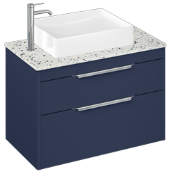 Shoreditch 850mm Wall Hung Double Drawer Unit, Ice Blue Worktop and Quad Countertop Basin-Matt Blue