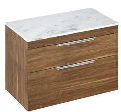 Shoreditch 850mm Wall Hung Double Drawer Unit with Carrara White Worktop-Caramel