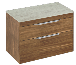 Shoreditch 850mm Wall Hung Double Drawer Unit with Concrete Haze Worktop-Caramel