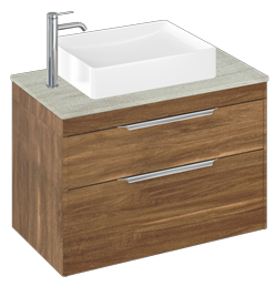 Shoreditch 850mm Wall Hung Double Drawer Unit, Concrete Haze Worktop and Quad Countertop Basin-Caramel