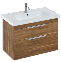 Shoreditch 850mm Wall Hung Double Drawer Unit with Origin Round Basin-Caramel