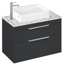 Shoreditch 850mm Wall Hung Double Drawer Unit, Ice Blue Worktop and Quad Countertop Basin-Matt Grey