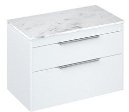 Shoreditch 850mm Wall Hung Double Drawer Unit with Carrara White Worktop-Matt White