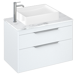 Shoreditch 850mm Wall Hung Double Drawer Unit, Carrara White Worktop and Quad Countertop Basin-Matt White