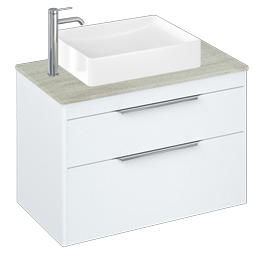 Shoreditch 850mm Wall Hung Double Drawer Unit, Concrete Haze Worktop and Quad Countertop Basin-Matt White