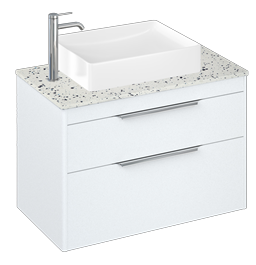 Shoreditch 850mm Wall Hung Double Drawer Unit, Ice Blue Worktop and Quad Countertop Basin-Matt White