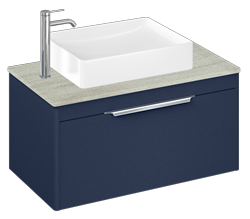 Shoreditch 850mm Wall Hung Single Drawer Unit, Concrete Haze Worktop and Quad Countertop Basin-Matt Blue