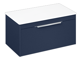 Shoreditch 850mm Wall Hung Single Drawer Unit with White Worktop-Matt Blue