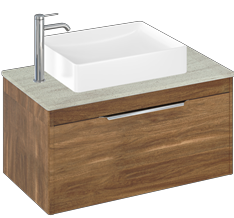 Shoreditch 850mm Wall Hung Single Drawer Unit, Concrete Haze Worktop and Quad Countertop Basin-Caramel